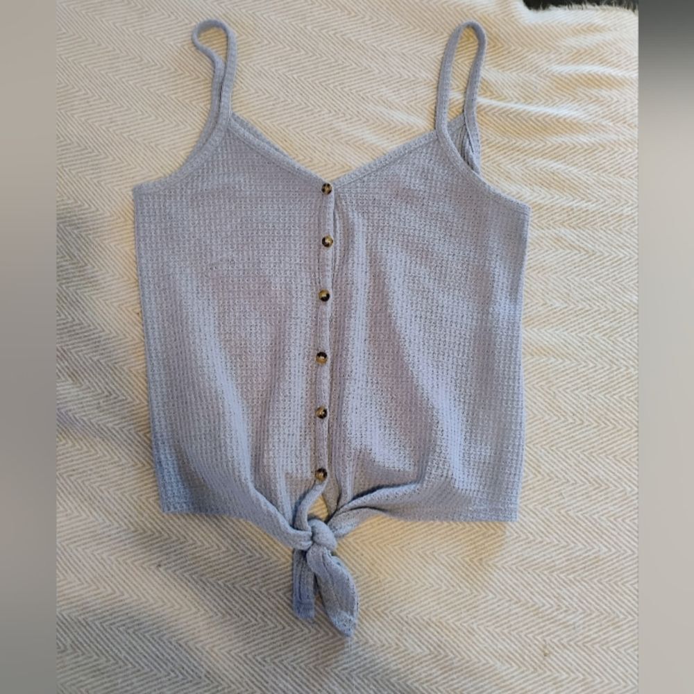 Hippie Rose Blue Waffle Knit Camisole with Tie Front